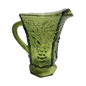 Vintage Green Anchor Hocking Glass Pitcher Depression Glass with Grapes